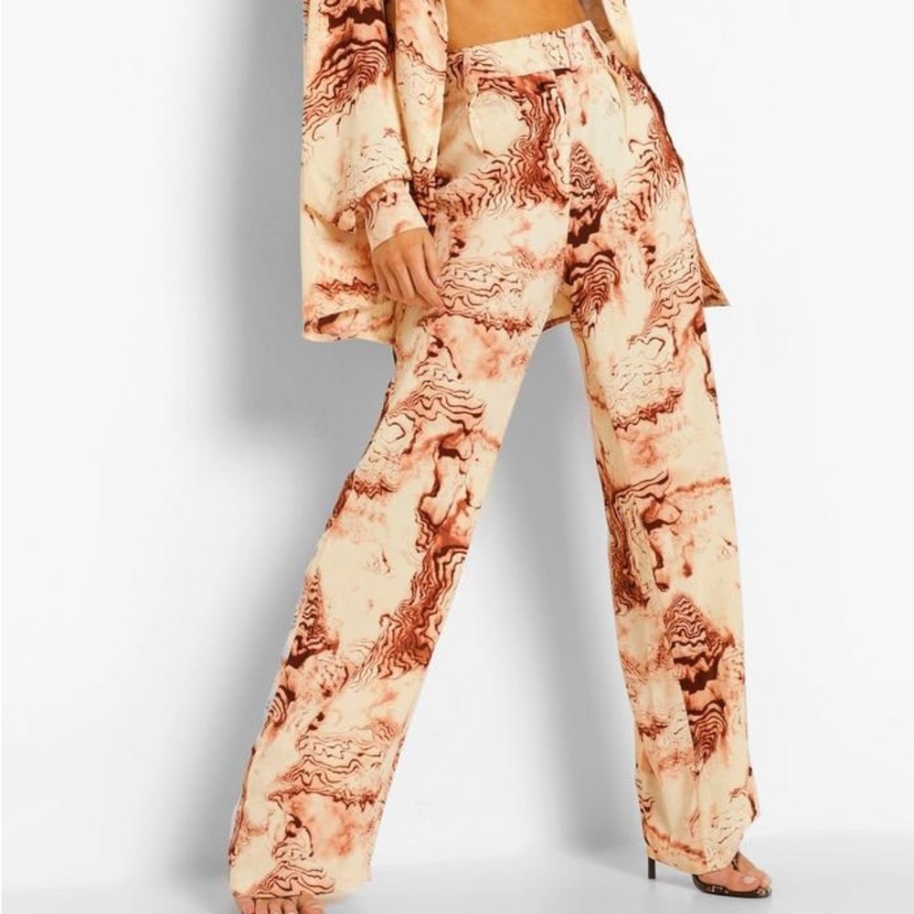 NWT MARBLE PRINT RELAXED WIDE LEG TROUSERS SIZE 12 - OBO